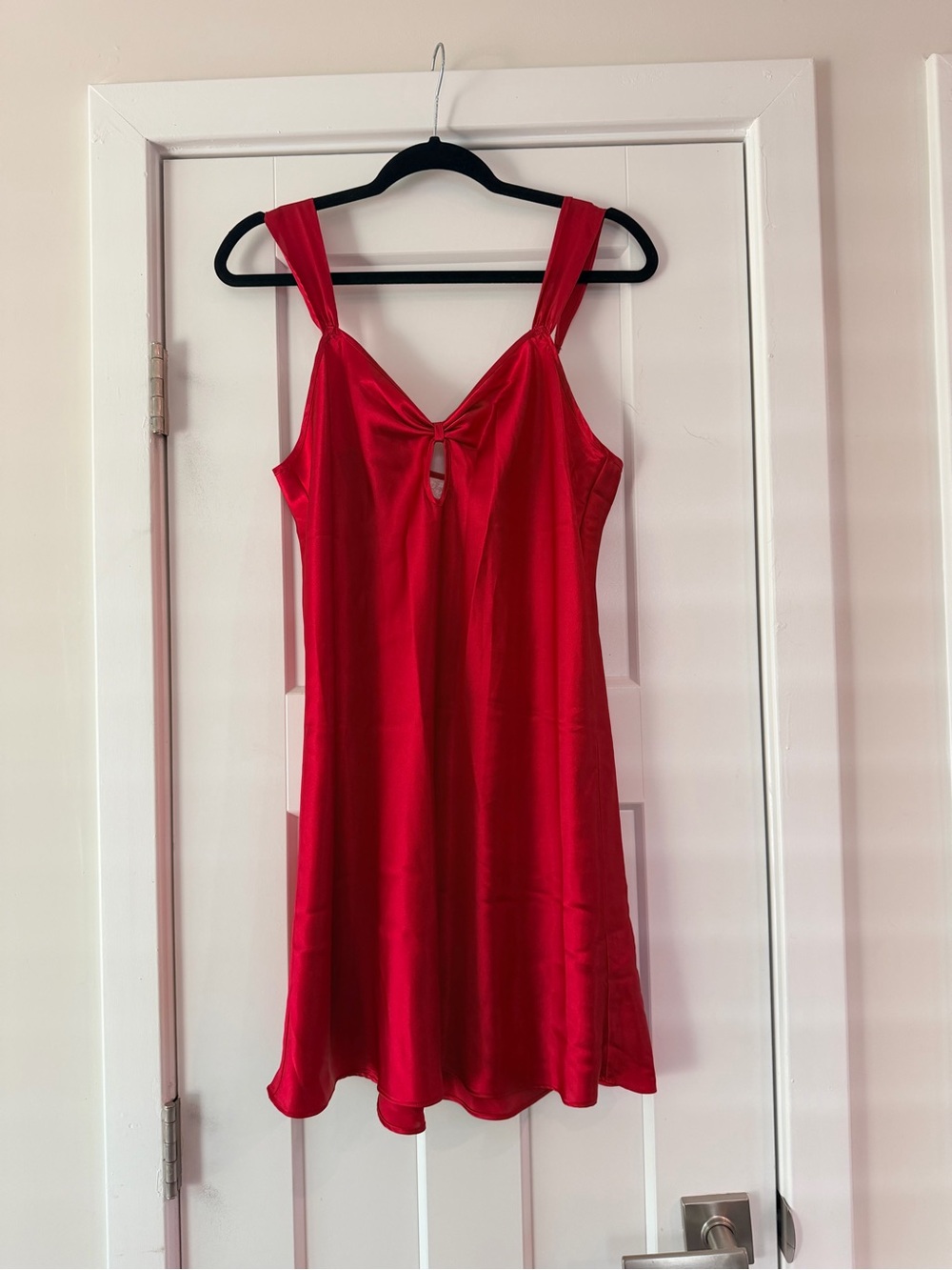 Red Satin Slip Lingerie Dress with Twist Front